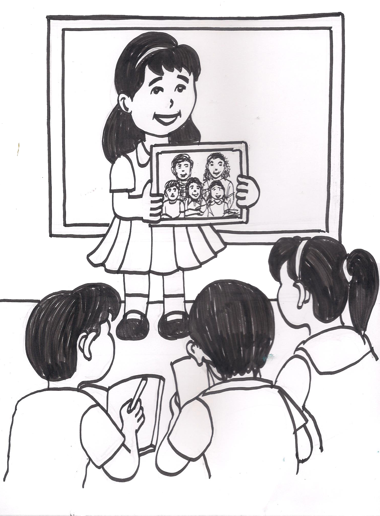 girl showing family picture